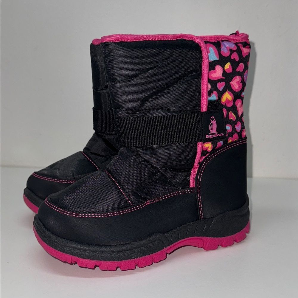 🔥Rugged bear Black and Pink Winter Boots with Heart Pattern Sz 11 New